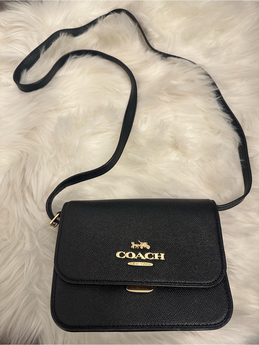 Coach Black Leather Shoulder Bag with Gold Hardware